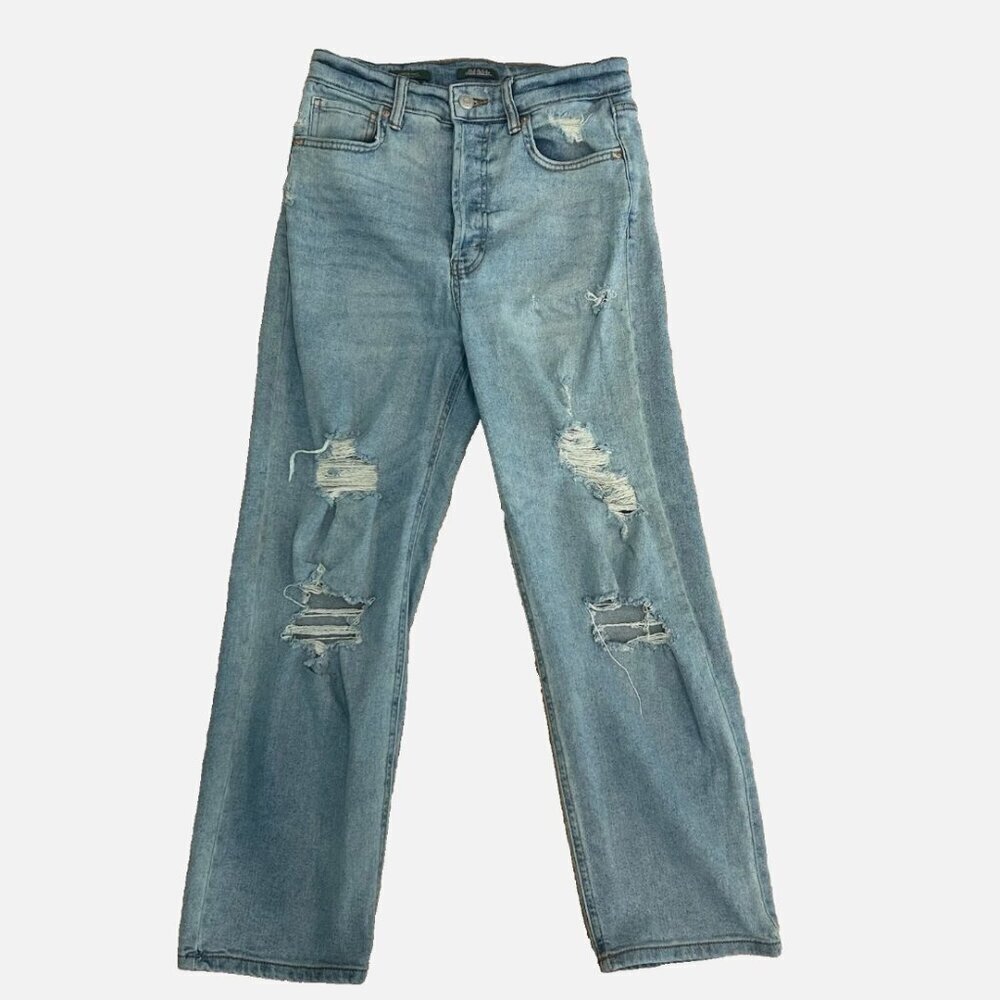 Wild Fable Women's 6 Relaxed Mom Boyfriend Button-Fly Distressed Denim Blue Jean
